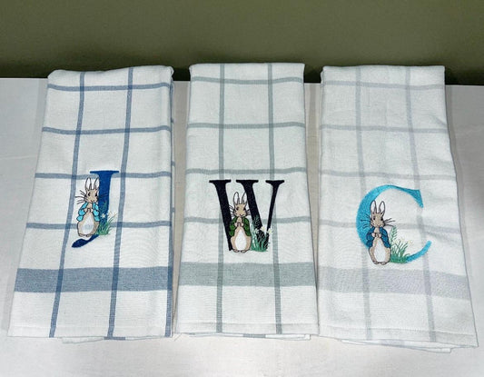 Initial bunny kitchen towel