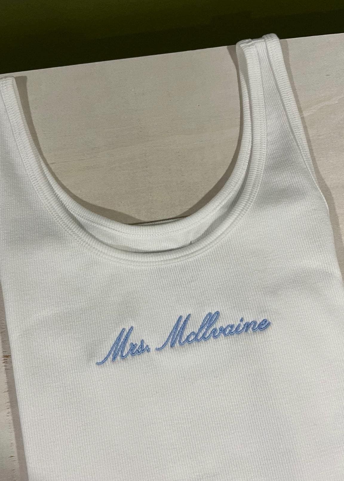Bride tank top, Newlywed, Mrs, bachelorette, minimalist, white baby blue
