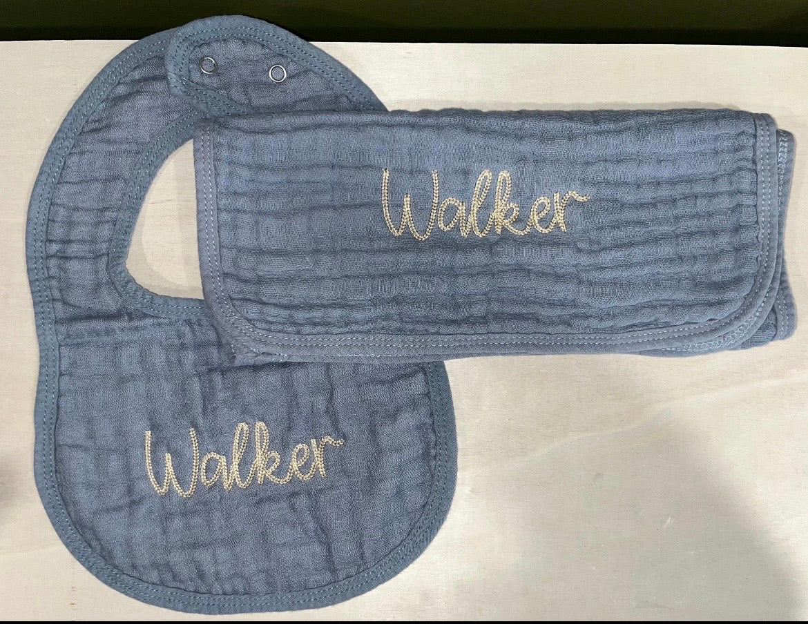 Bibs-muslin cotton embroidered personalized bibs
