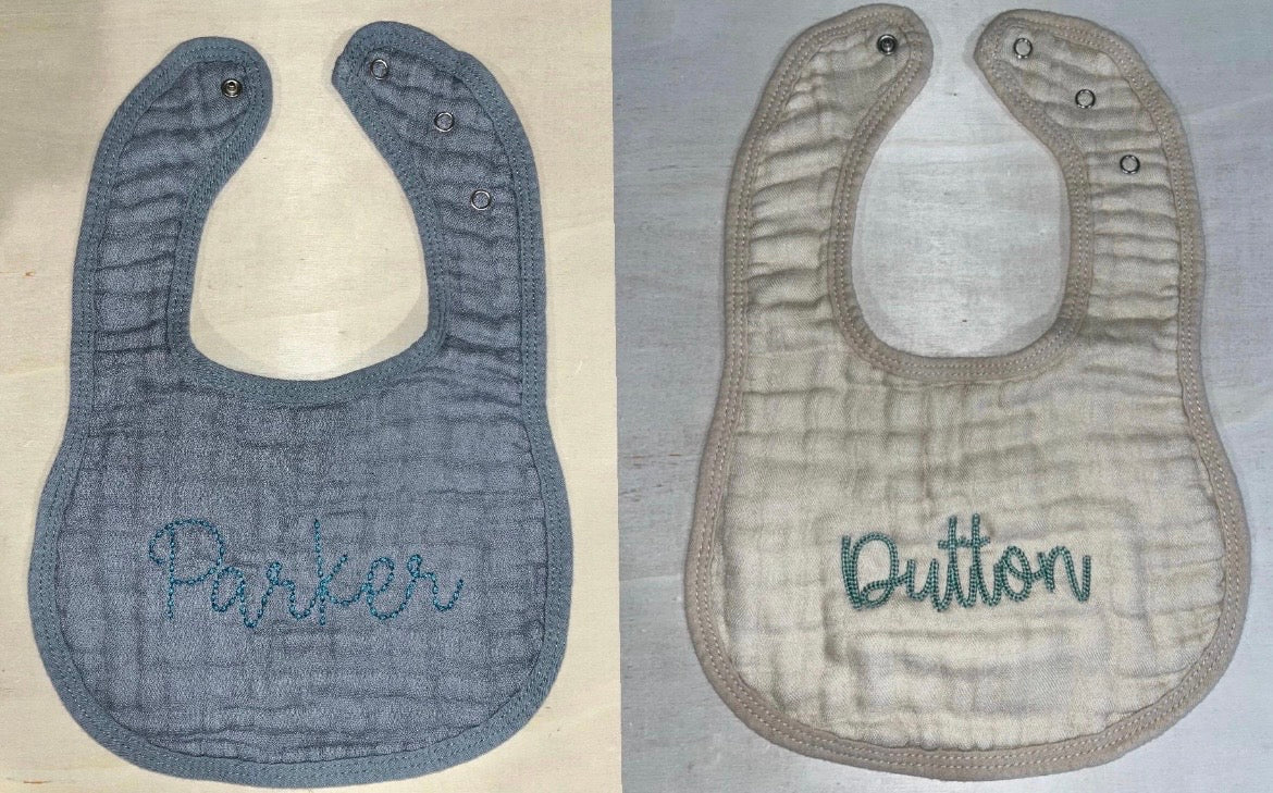 Bibs-muslin cotton embroidered personalized bibs