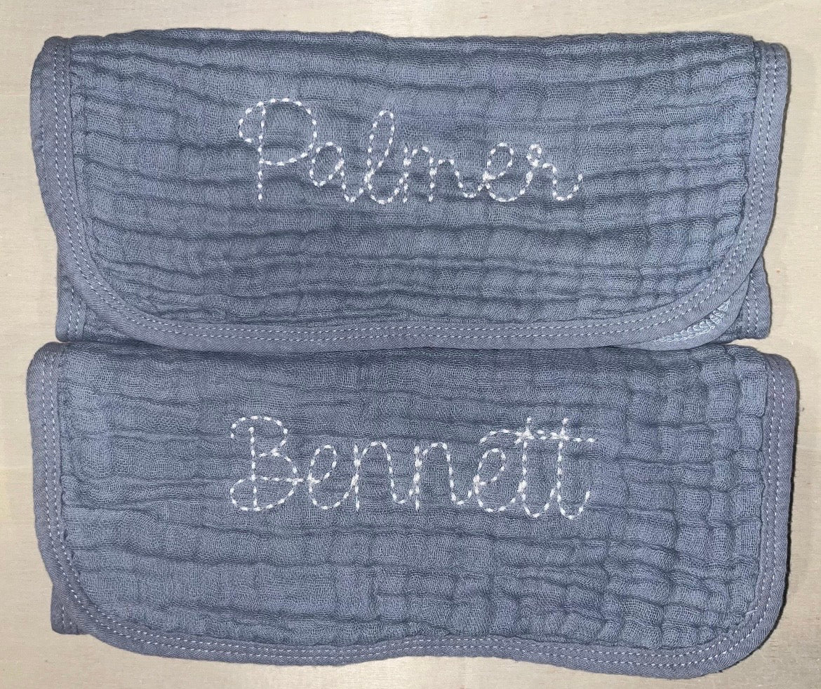 Burp cloths-muslin cotton embroidered personalized burp cloths
