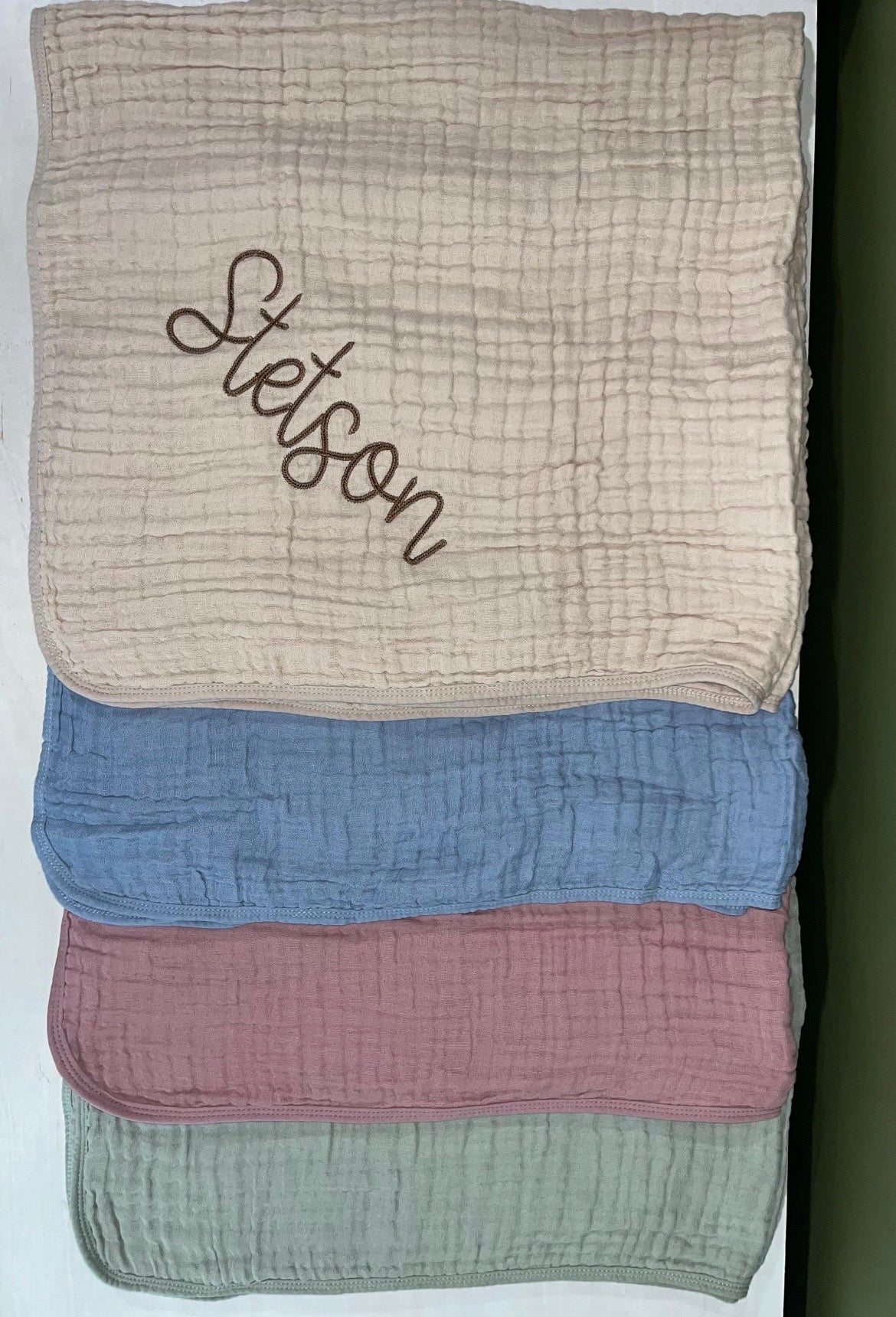 Muslin cotton embroidered personalized swaddle blanket