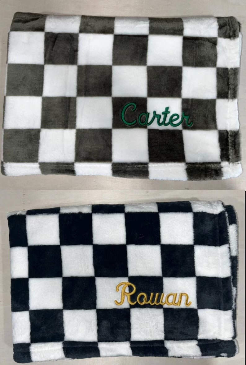 Checker baby blanket personalized embroidered