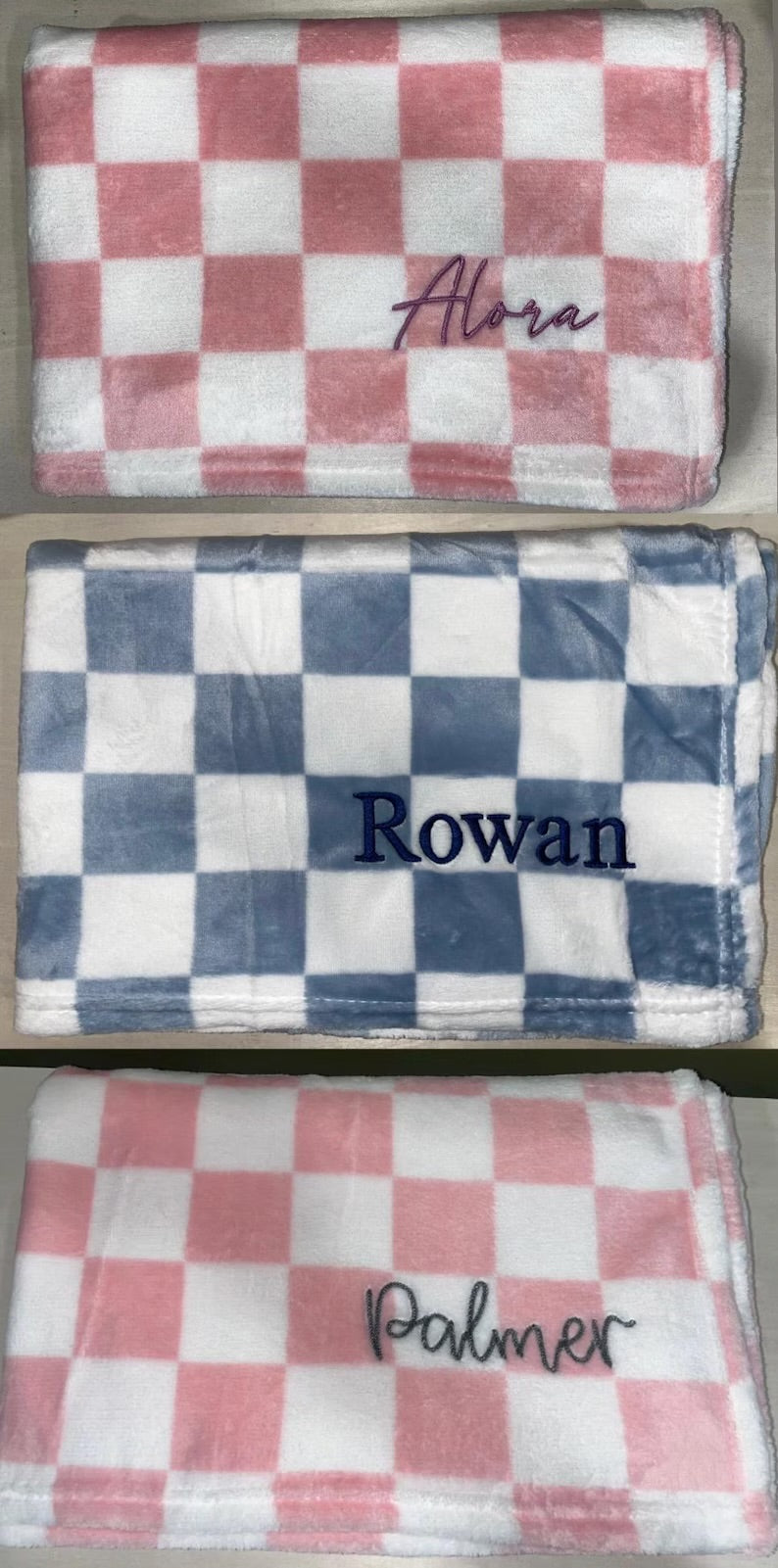 Checker baby blanket personalized embroidered