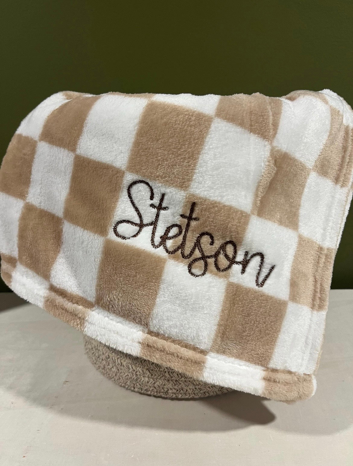 Checker baby blanket personalized embroidered