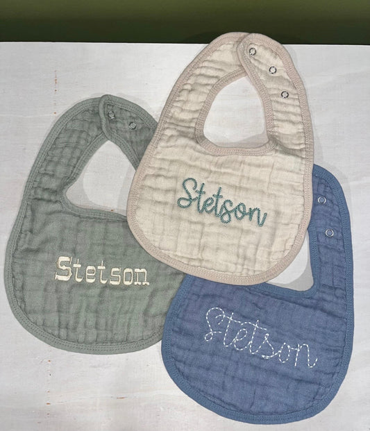 Bibs-muslin cotton embroidered personalized bibs