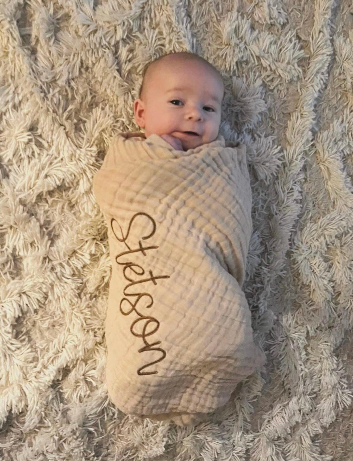 Muslin cotton embroidered personalized swaddle blanket