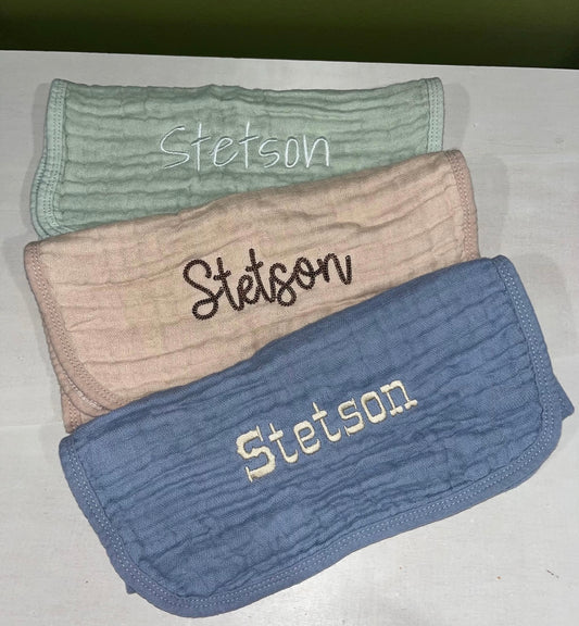 Burp cloths-muslin cotton embroidered personalized burp cloths