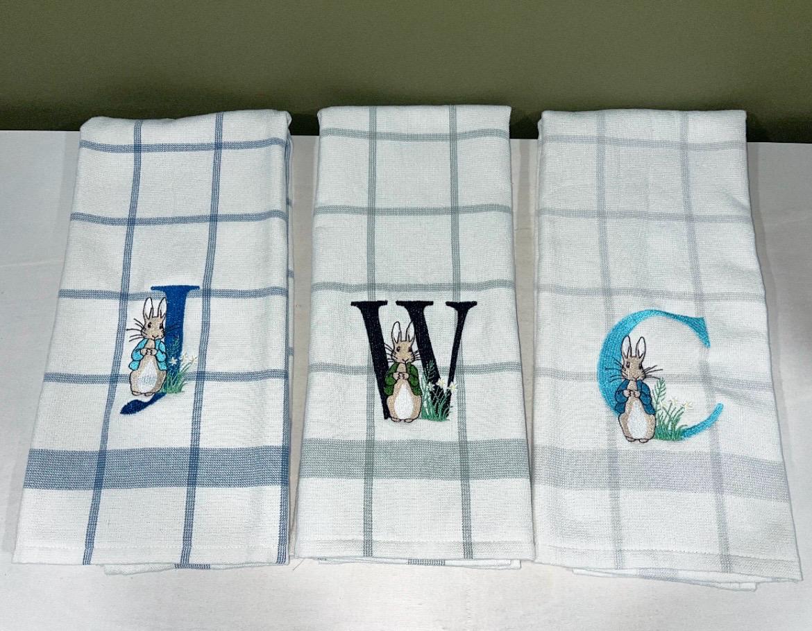 Initial bunny kitchen towel